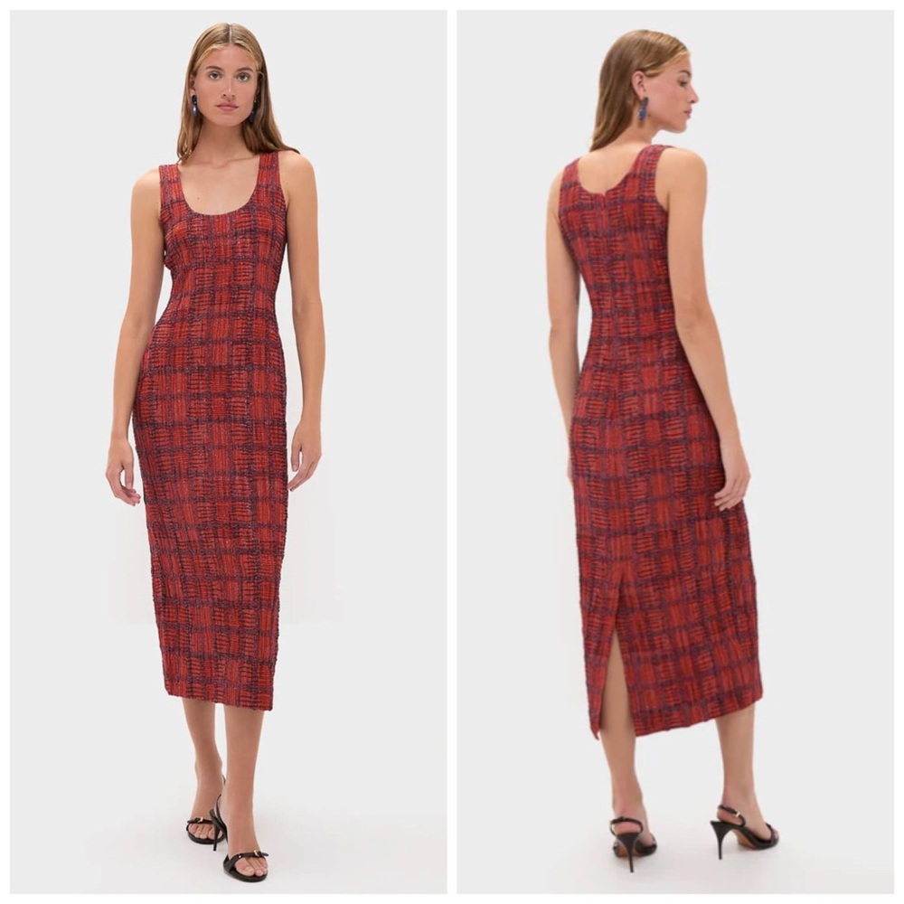 Hunter Bell Terracotta Portia Dress Orange‎ Blue Metallic Midi Sleeveless Size 2